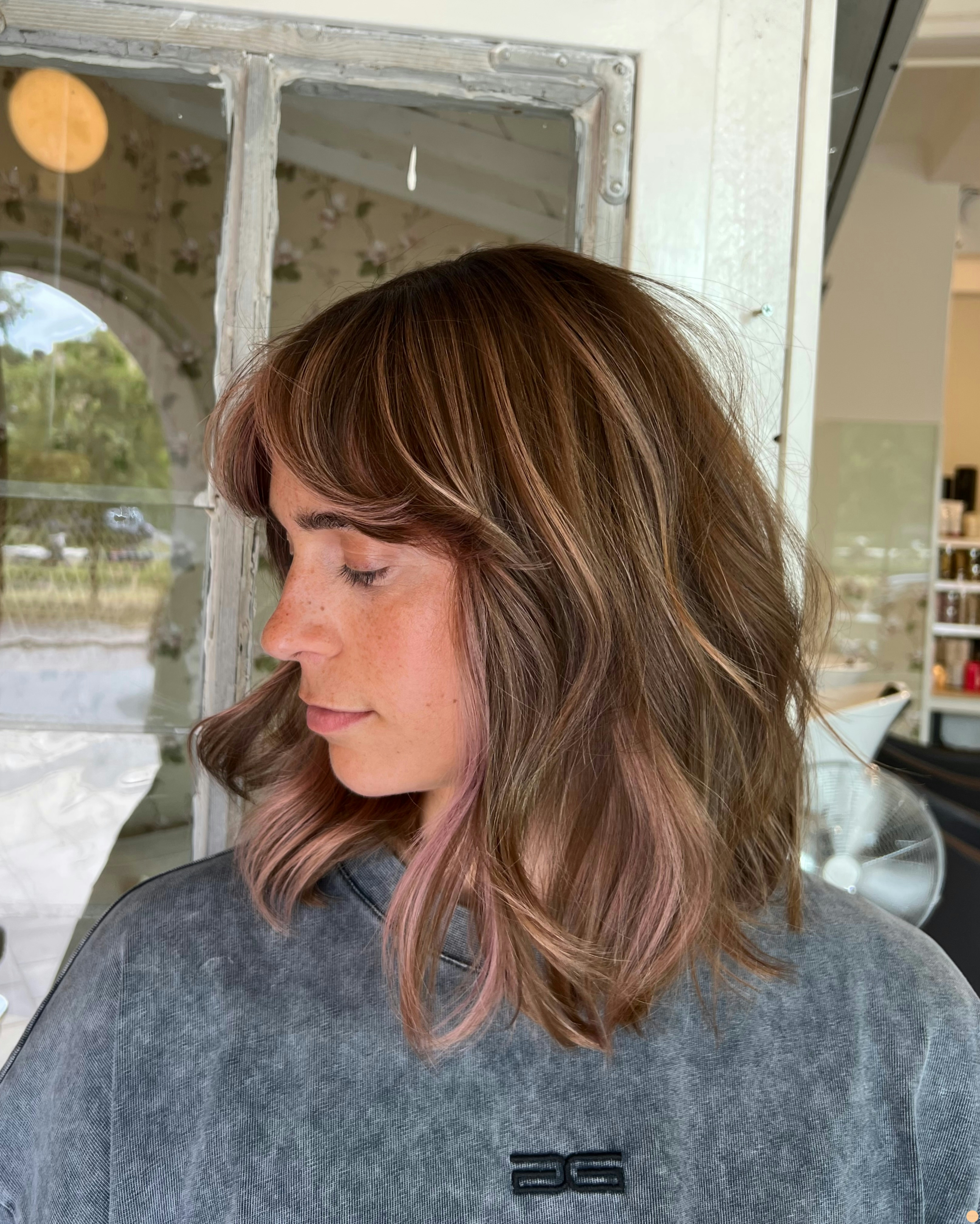 Balayage with dusty pink hair color 🌸💘