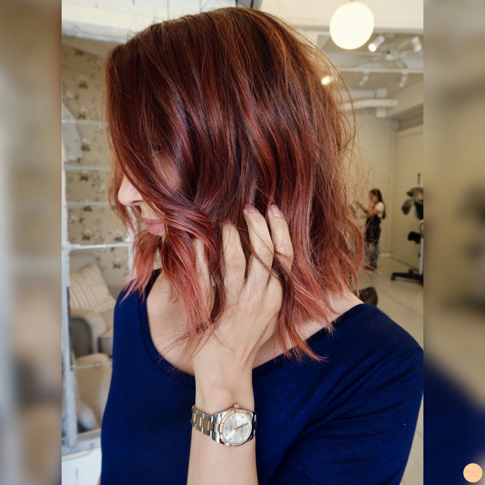 Dusty Peach Rosé Hair - En helt fantastisk Lob med toner av skitig rosé och persika