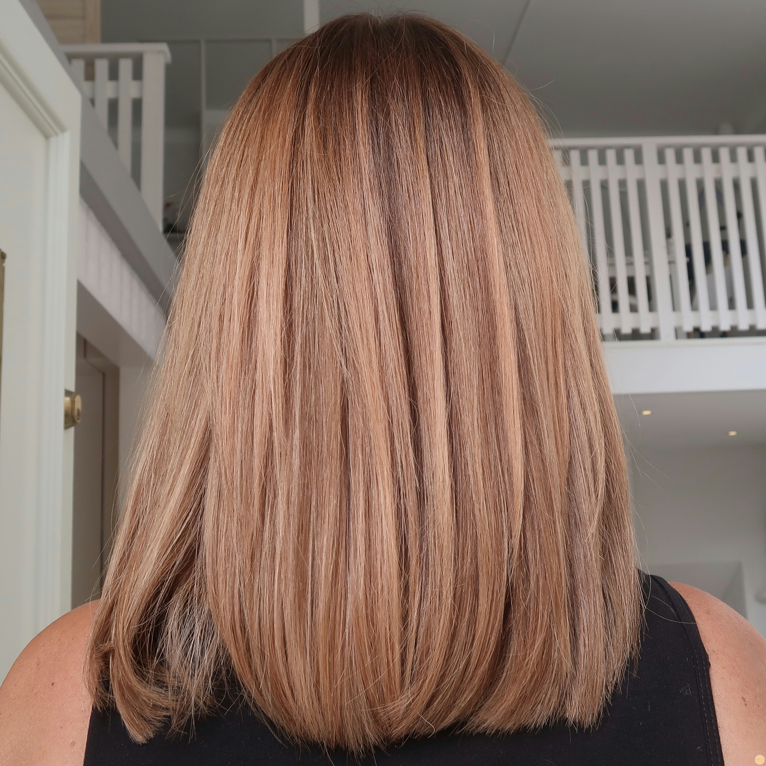 Copper peach hair colour balayage