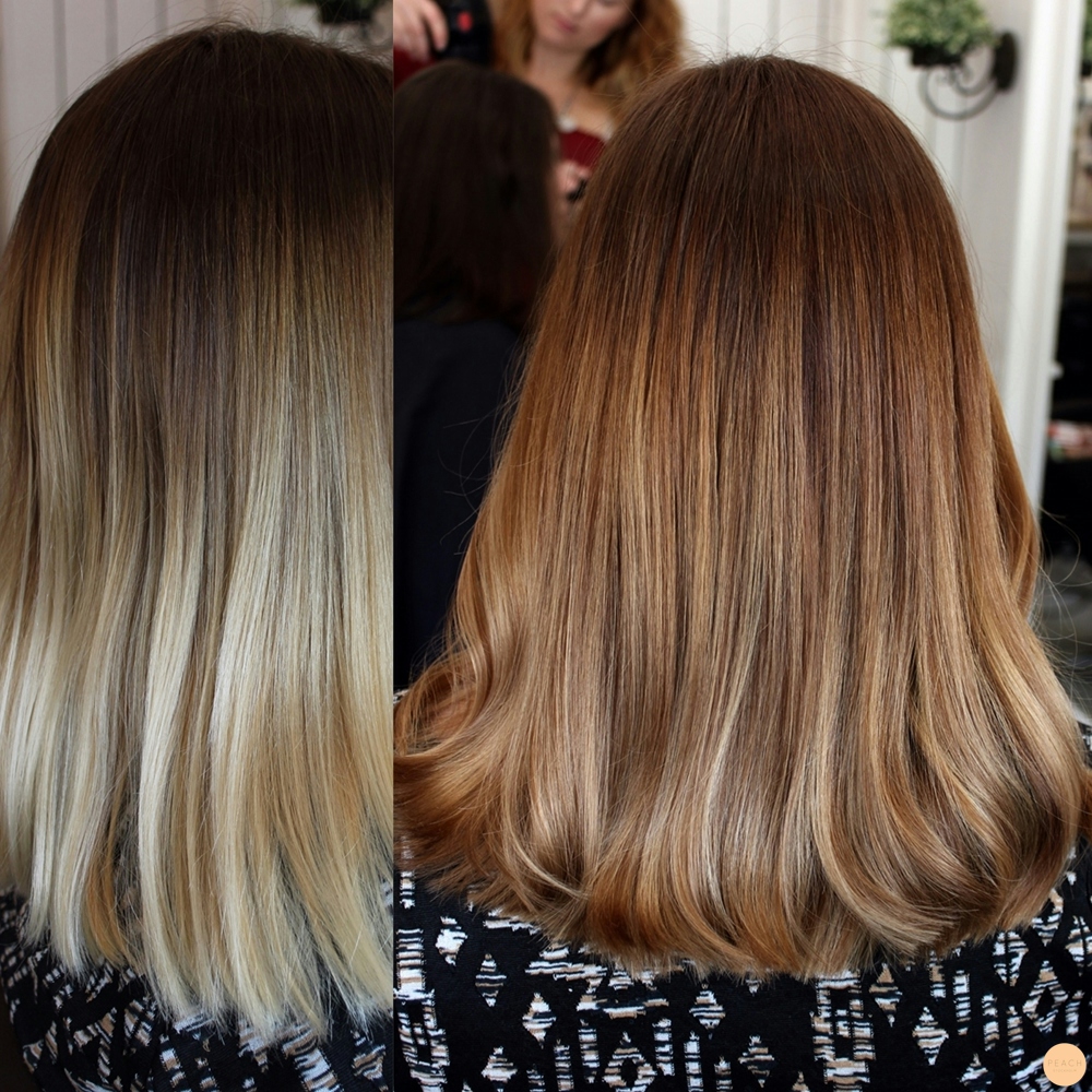 Bronde sombre hårfärg med varma slingor | Warm bronde sombre hair