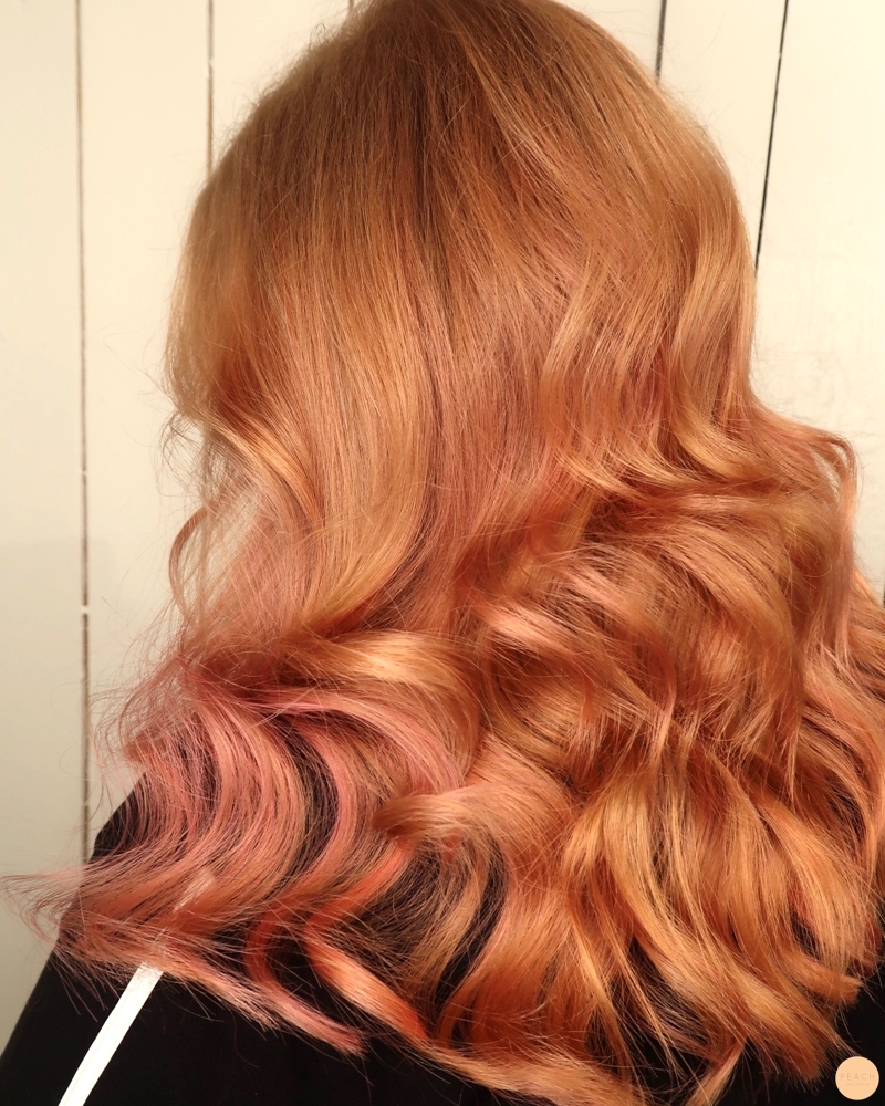 Kopparblond hårfärg med pastell hår i rosa, rosé och Evo Fab PRO