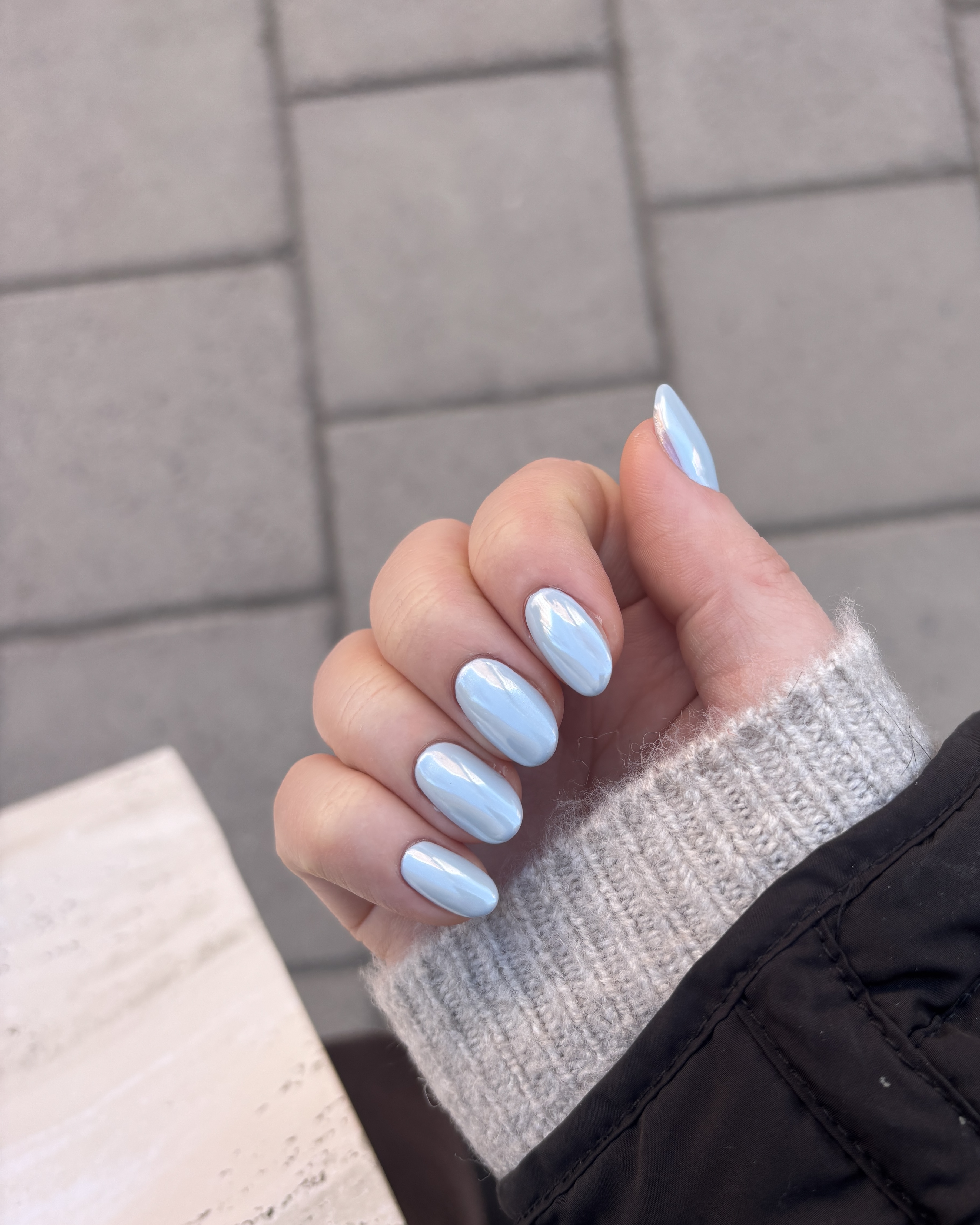 Light blue chrome nails
