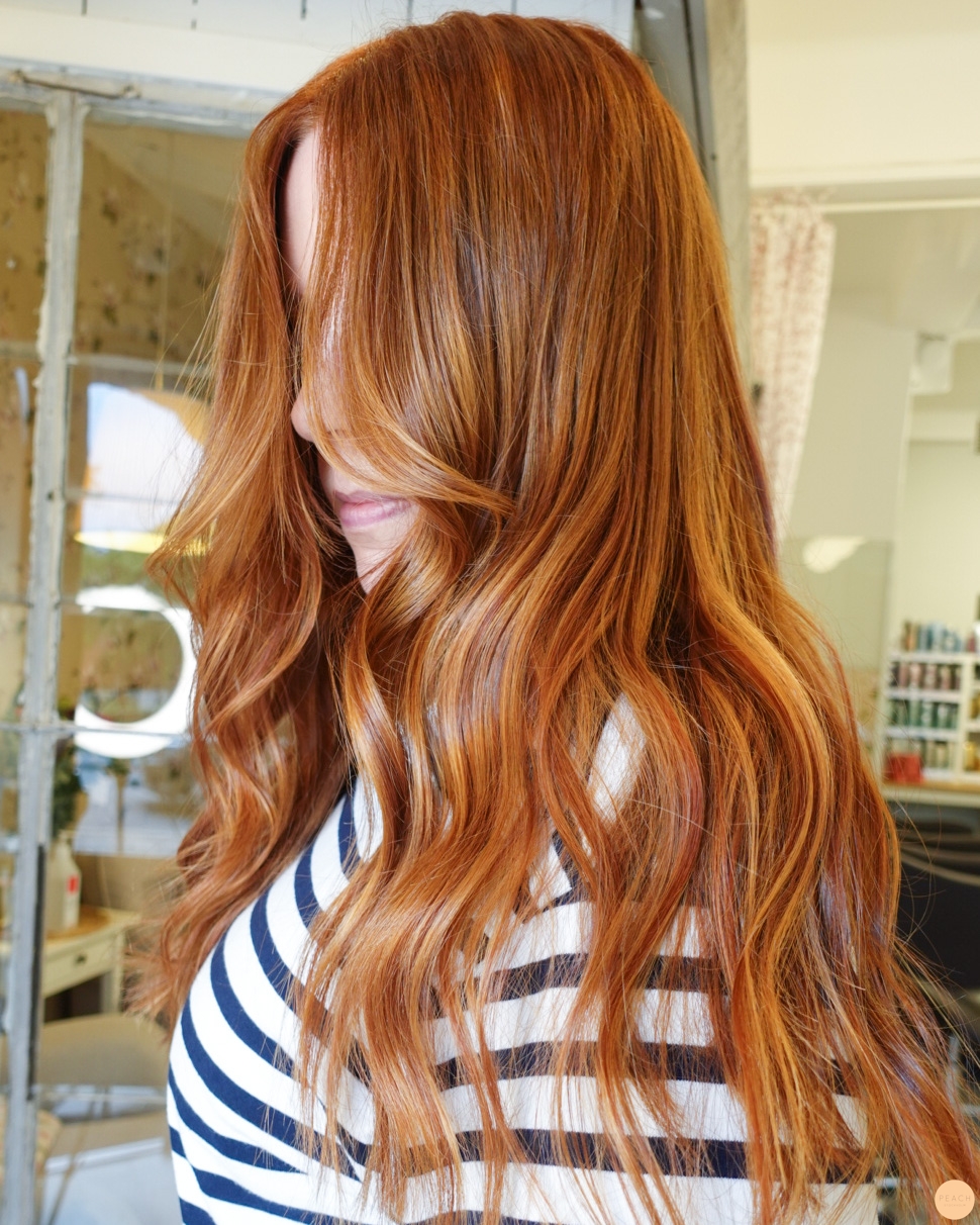 Koppar hårfärg med slingor, härlig höstfärg!