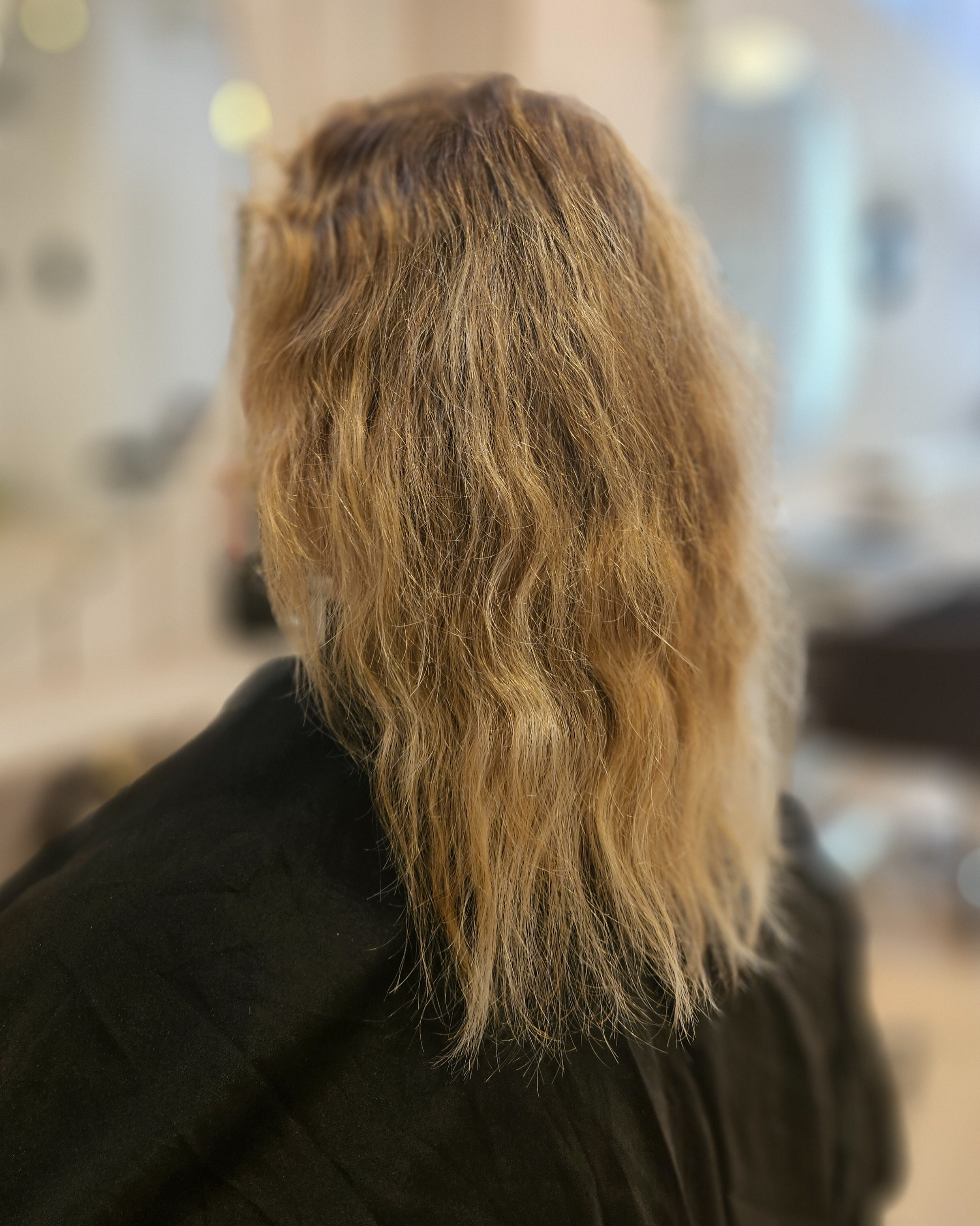 Glossy peach rose hair color