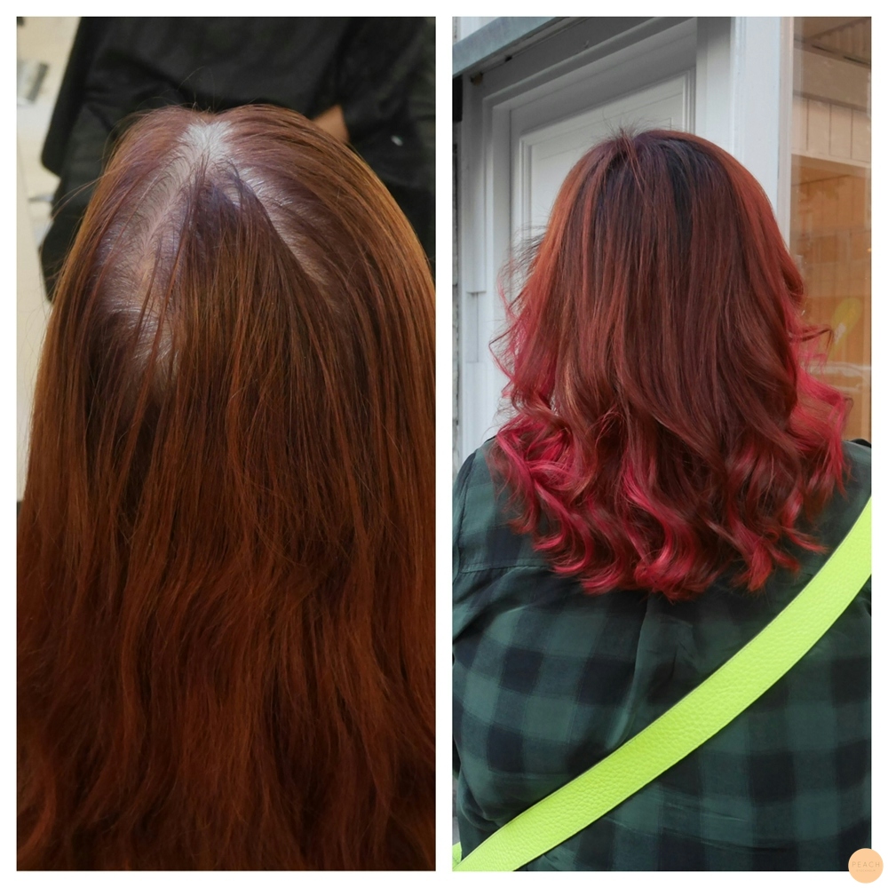 Lila, koppar och rosa hår