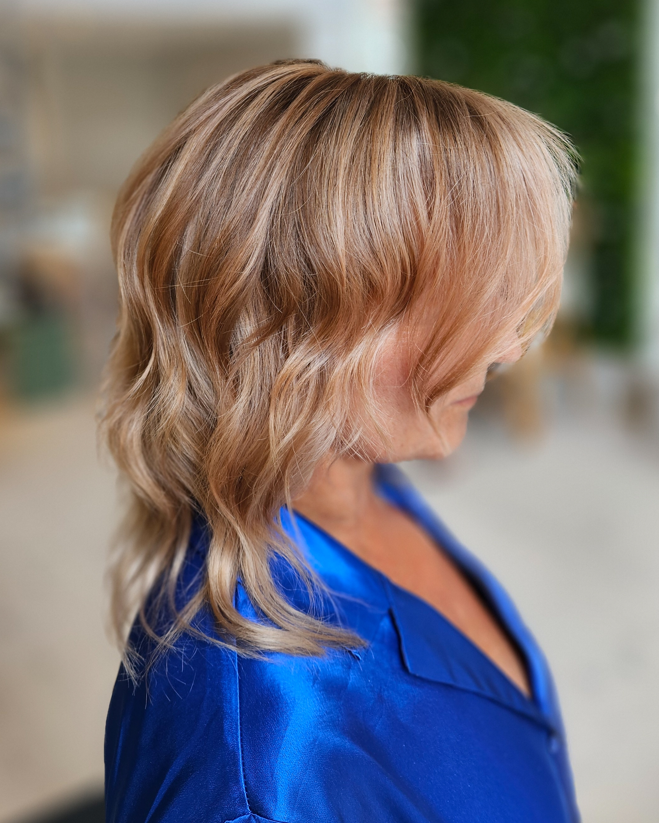 Glossy peach rose hair color