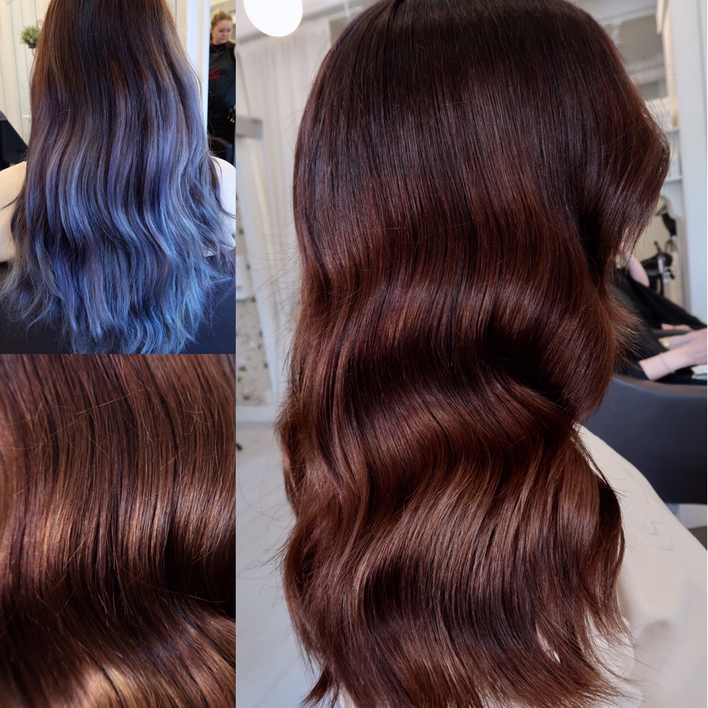 Från blått ombre hår till fin mustig chokladbrun med skiftningar