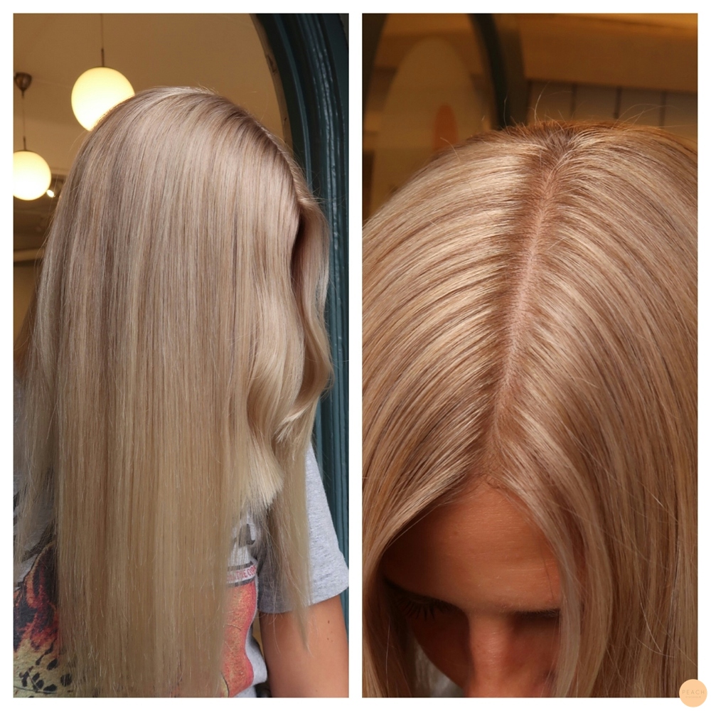 Sommarblond hårfärg med ljusa slingor och kall toning