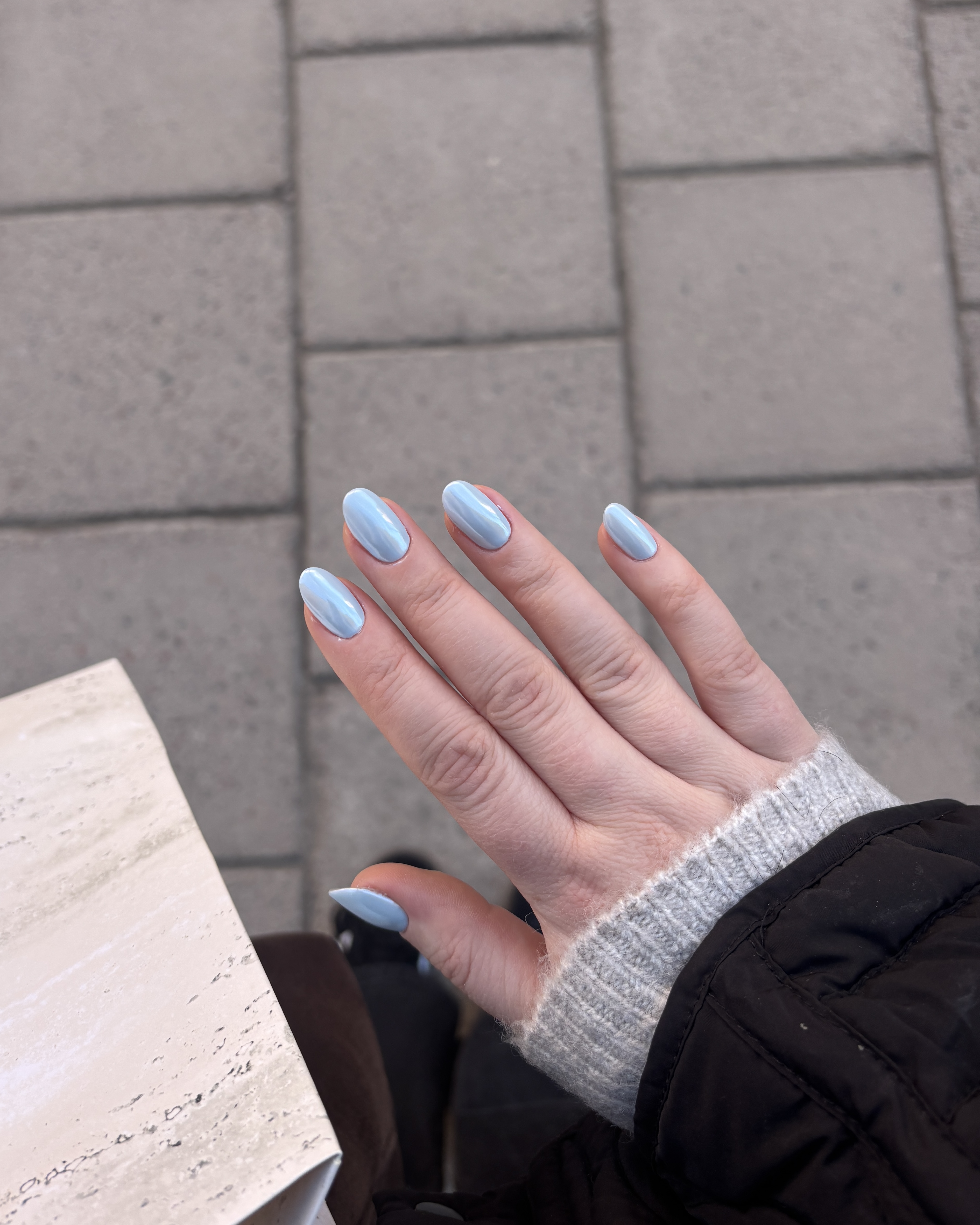 Light blue chrome nails
